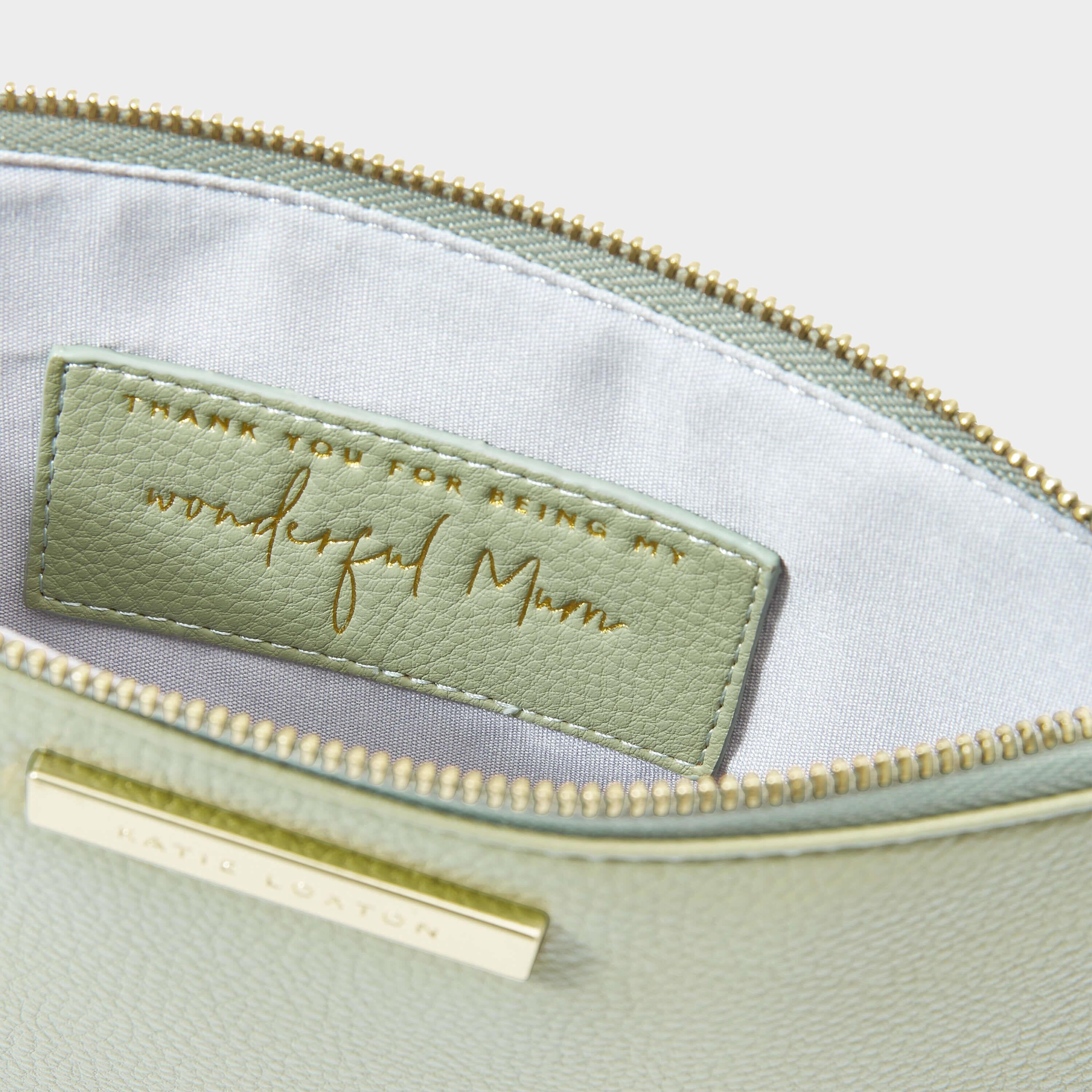 Secret Message Pouch | Thank You For Being My Wonderful Mum | Sage Green | 16 X 24 X 1.5cm