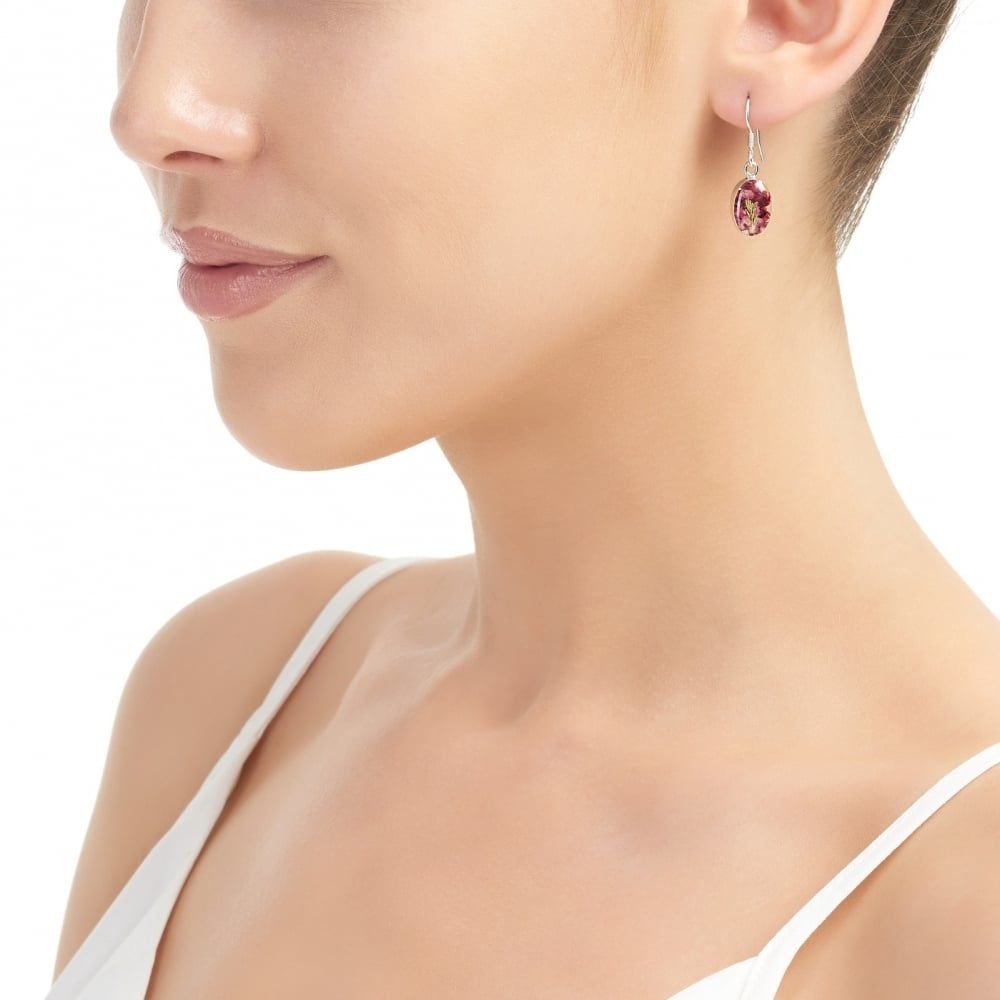 Silver drop Earrings - Heather - Small Oval