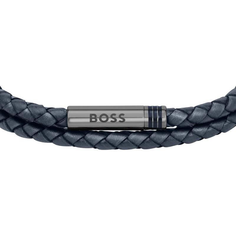 Ares Navy Blue Double Wrap Leather Mens Bracelet