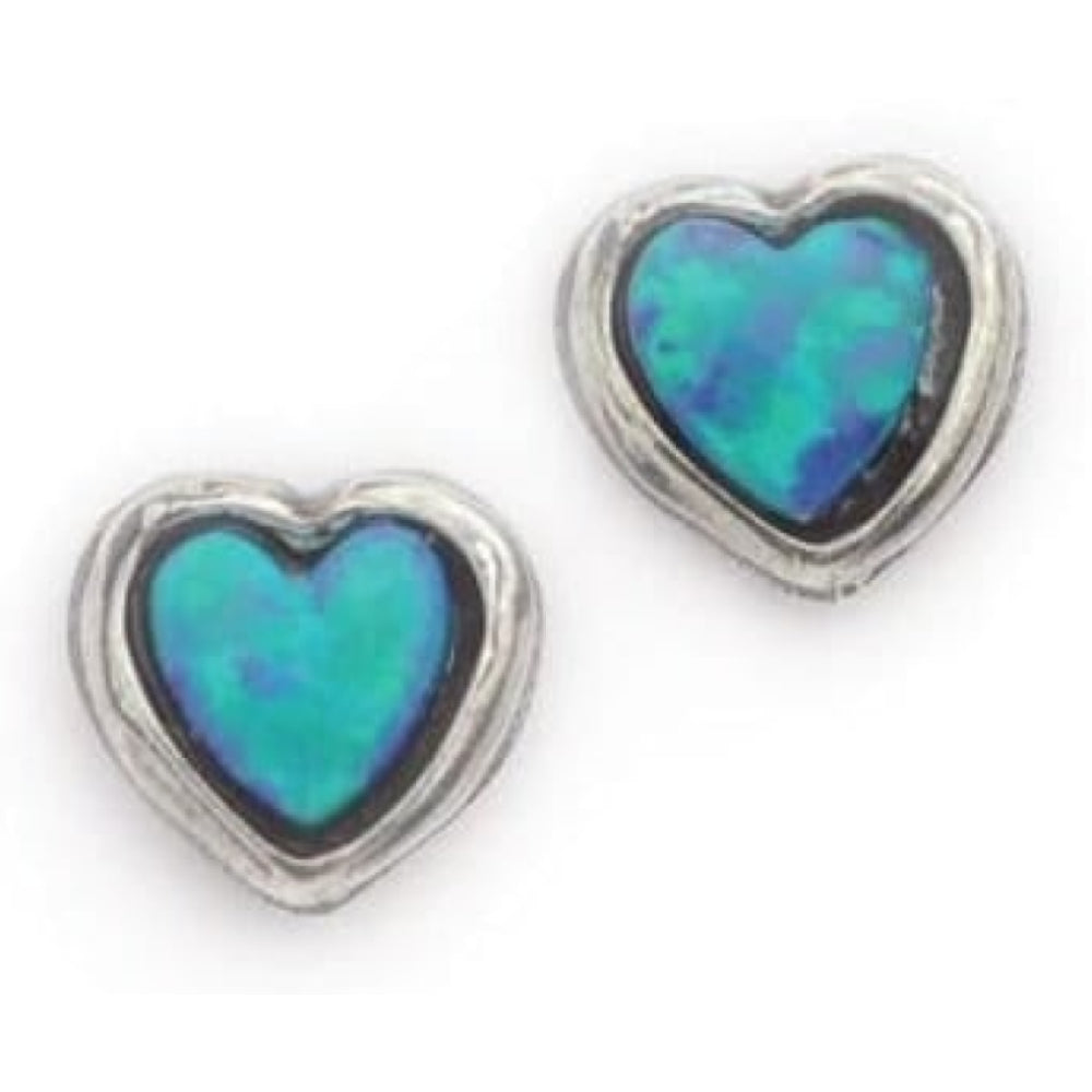 Ladies Handmade Silver Heart Opal Stone Earrings
