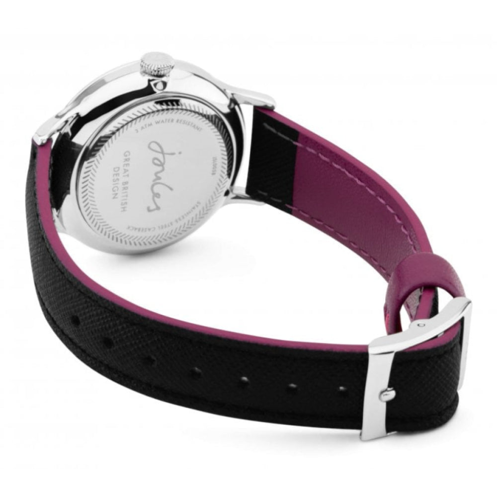 Black Saffiano Leather Strap Mirror Dial Floral Print Ladies Watch