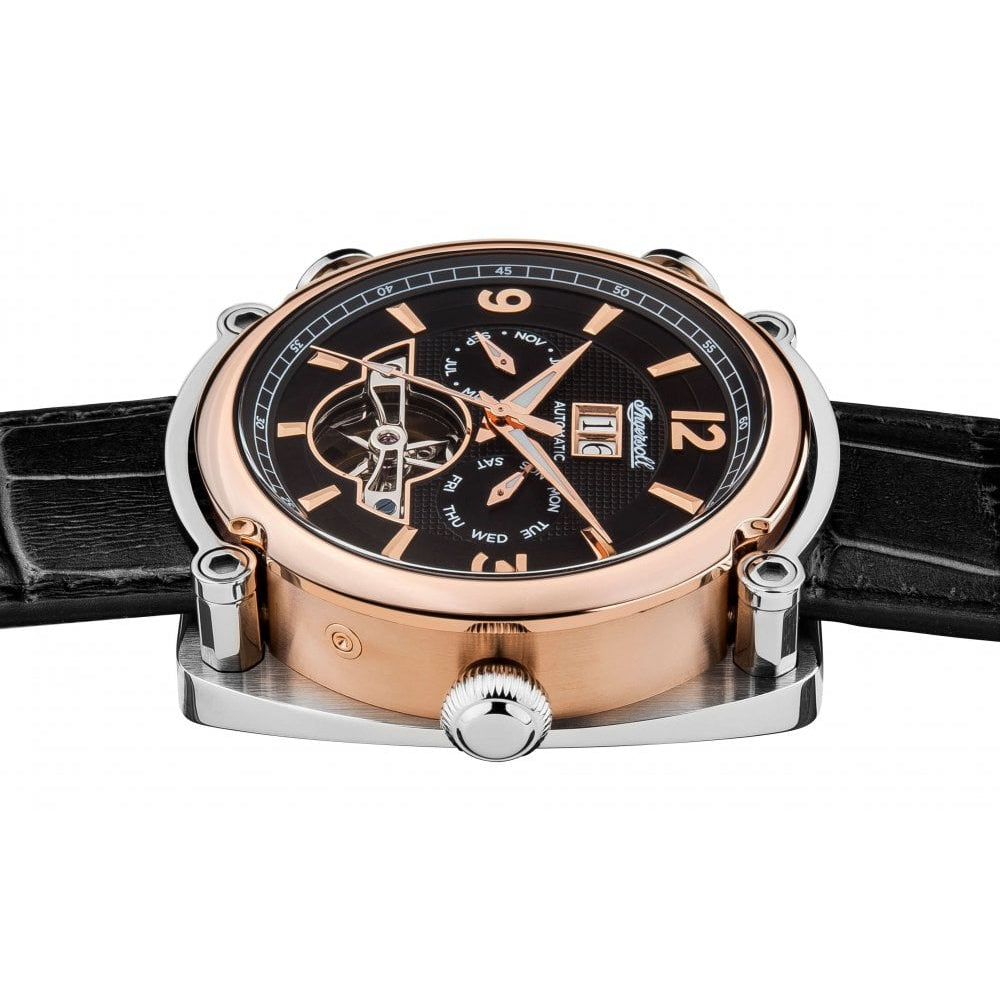 Mens The Michigan Automatic Watch with Black Dial and Black Leather Strap
