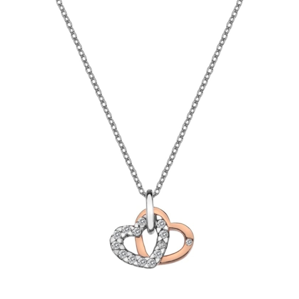 Rose Gold Plated Double Heart Pendant Necklace With White Topaz