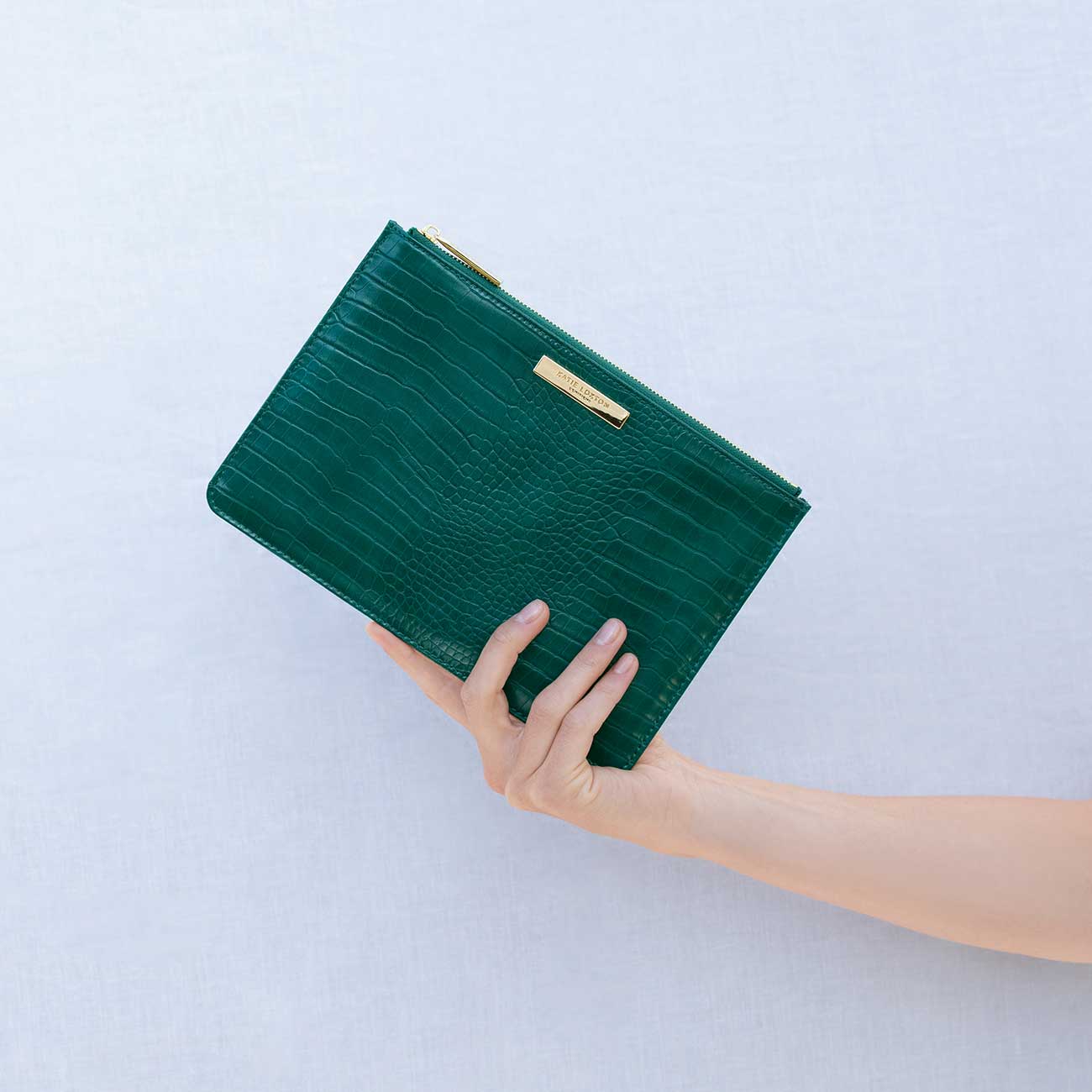 Celine Faux Croc Perfect Pouch | Forest Green