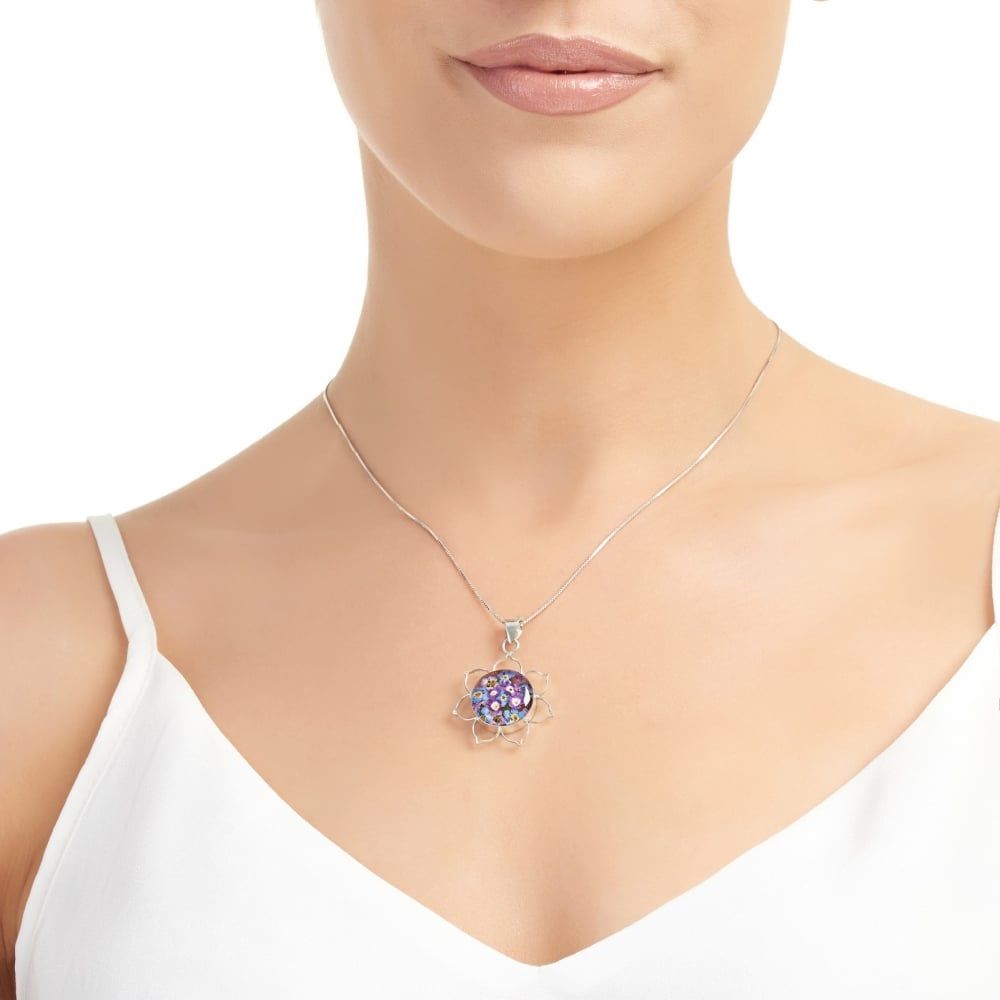 Silver Pendant - Purple Haze - Lotus Flower