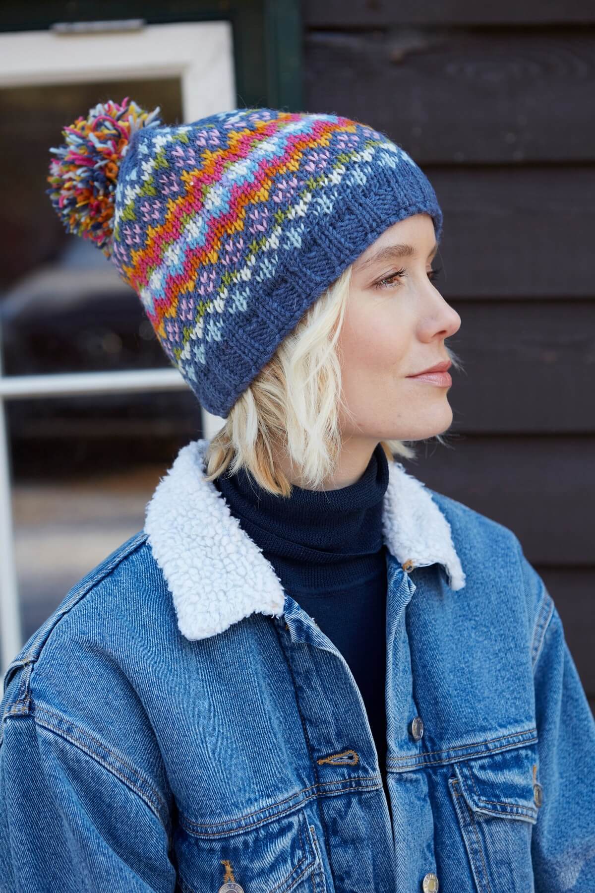 Clifden Bobble Beanie (Fine Knit) Denim