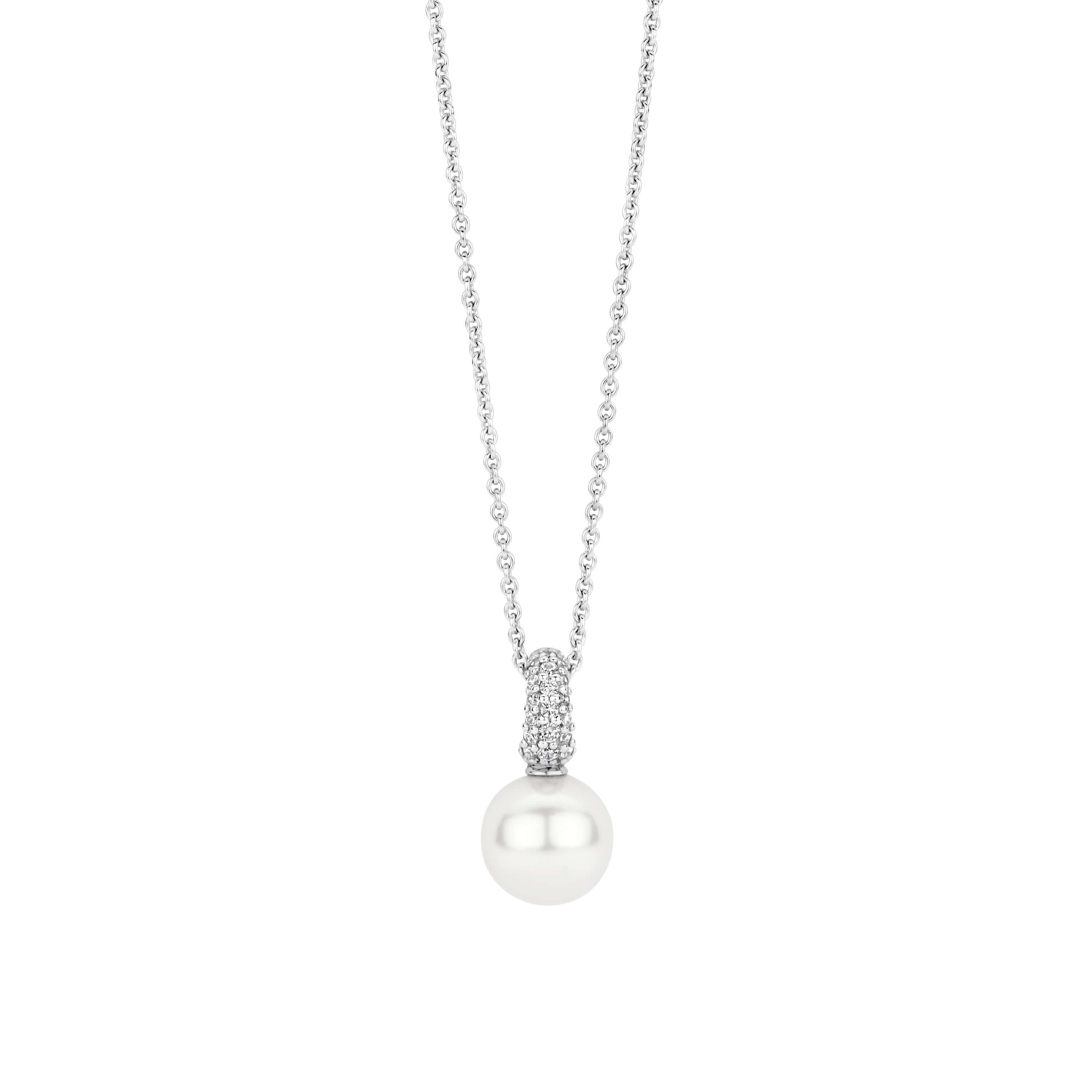 アクセサリー Silver & White Pearl Chain Necklace 69'' Natural White Round Pearl Keshi Pearl Crystal CZ Pave