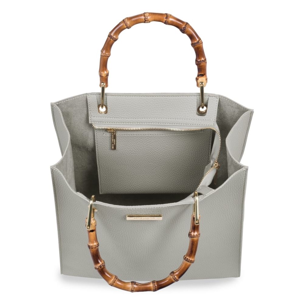 HANDBAG - AMELIE BAMBOO - handbag with bamboo handle - grey - 30.5x31x13cm