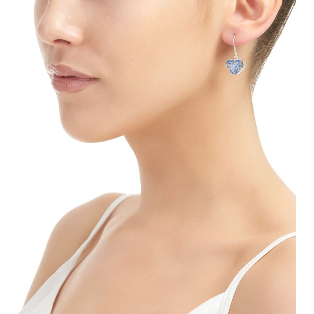 Silver Drop Earrings - Forget-me-not - Heart