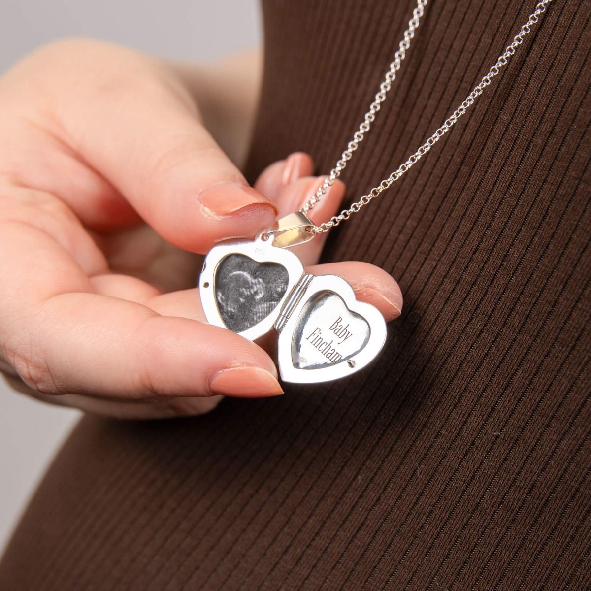 Large Silver Heart Locket Pendant Necklace