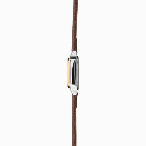 Two Tone Case With White Dial & Leather Strap Ladies Classic Watch