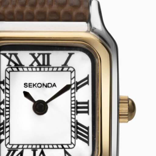 Two Tone Case With White Dial & Leather Strap Ladies Classic Watch