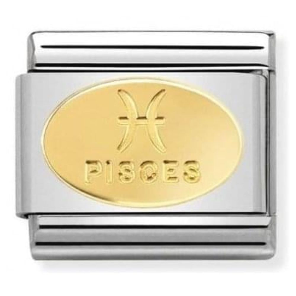 Stainless Steel & Gold Zodiac Pisces Symbol Classic Link