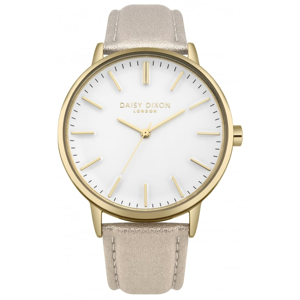 Harper Gold Metallic Strap With Overside Gold Case & White Dial Ladies Watch