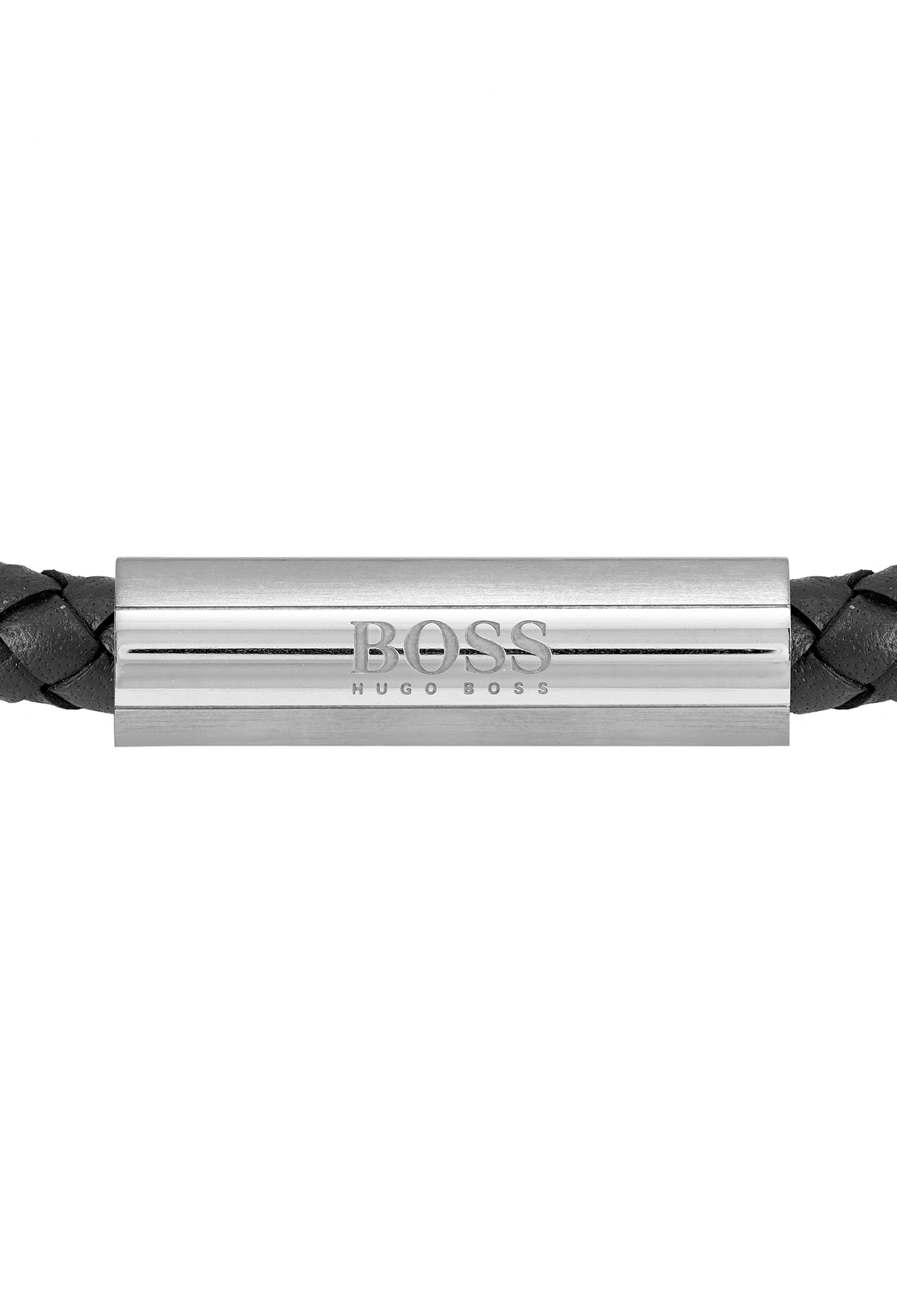 Braided Black Leather Gents Bracelet