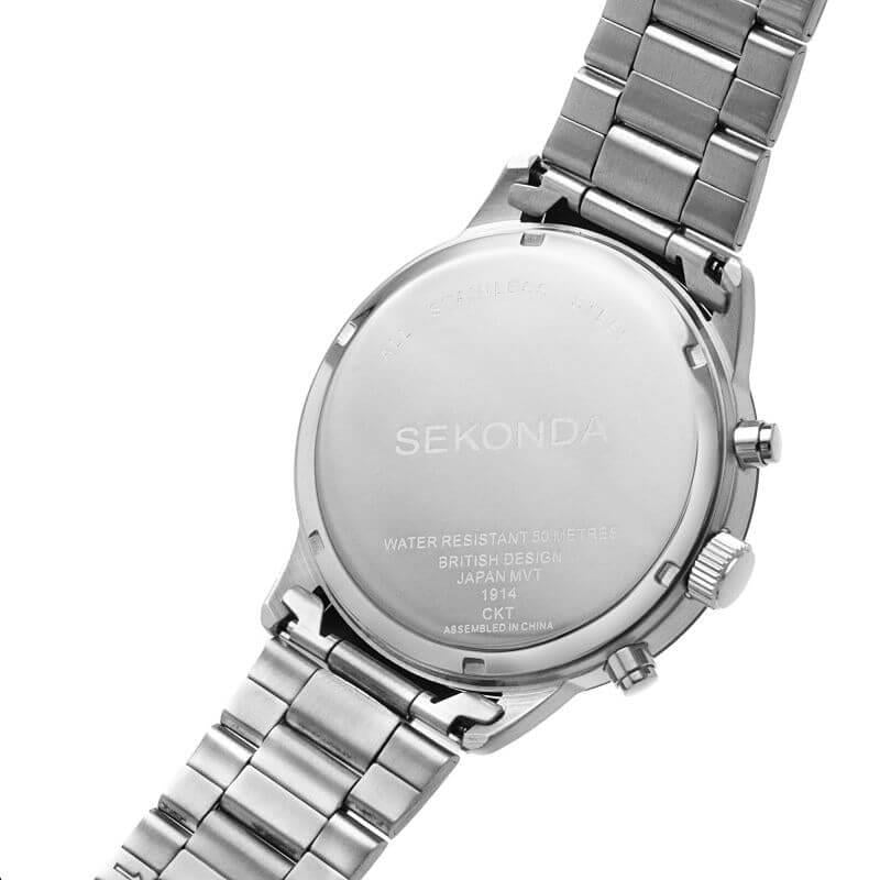 Silver Case With Red Dial & Stainless Steel Bracelet Men's Chronograph Watch