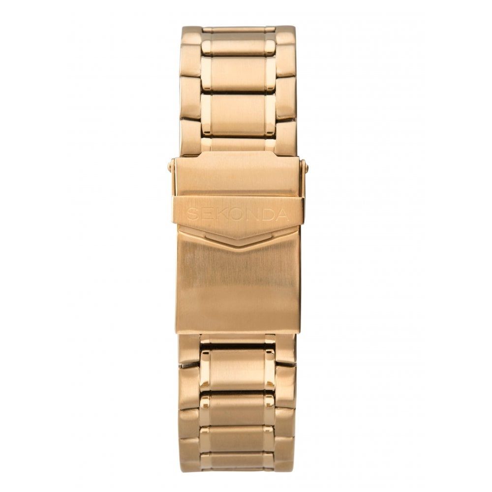 Blue Dual Time Dial With Gold Plated Bracelet Strap Gents Watch