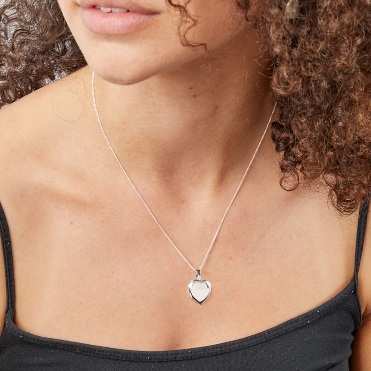 Large Silver Heart Locket Pendant Necklace