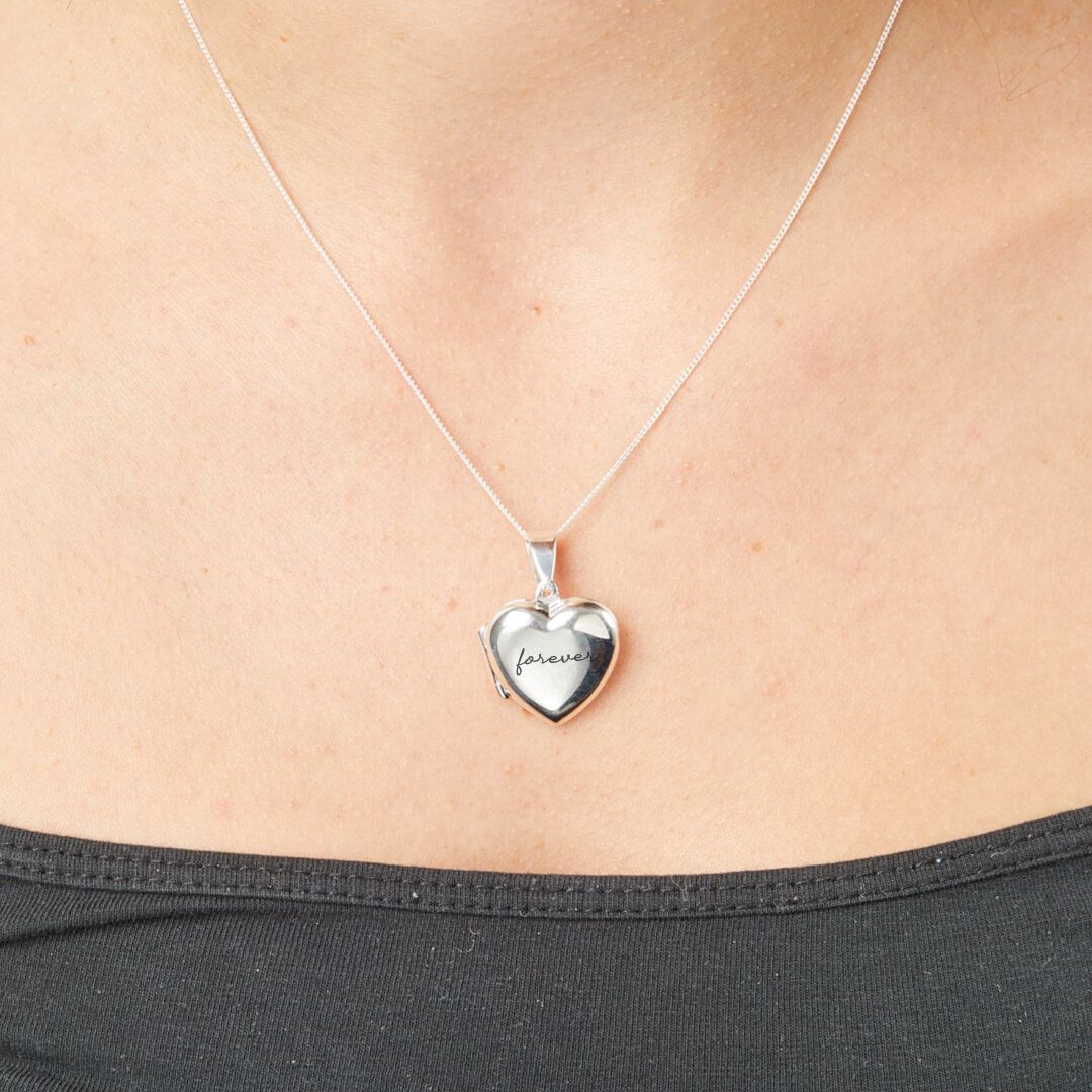 Large Silver Heart Locket Pendant Necklace