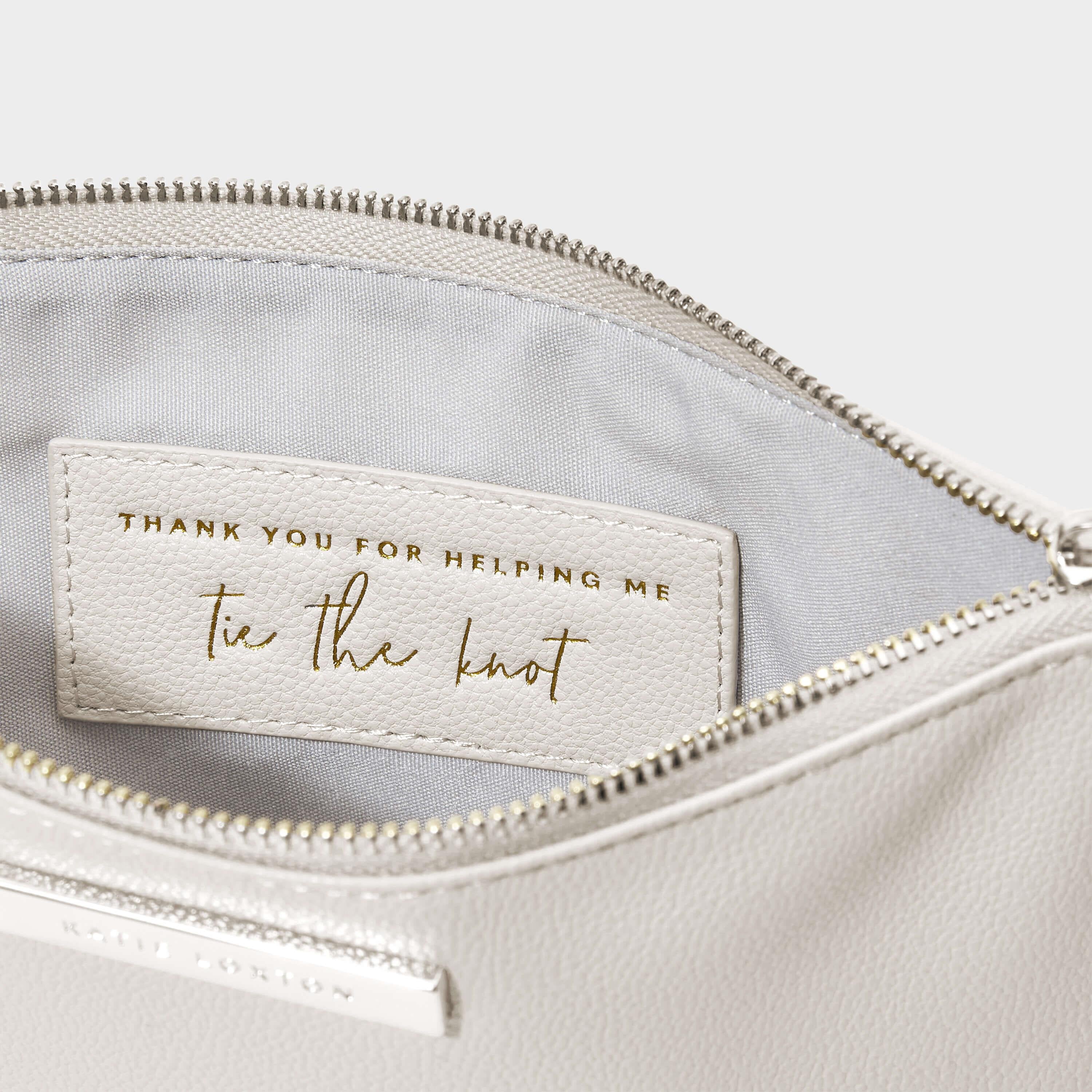 Bridal Semi-Precious Stone Pouch | Thank You For Helping Me Tie The Knot | Grey/ Rock Crystal | 16 X 24 X 1.5cm