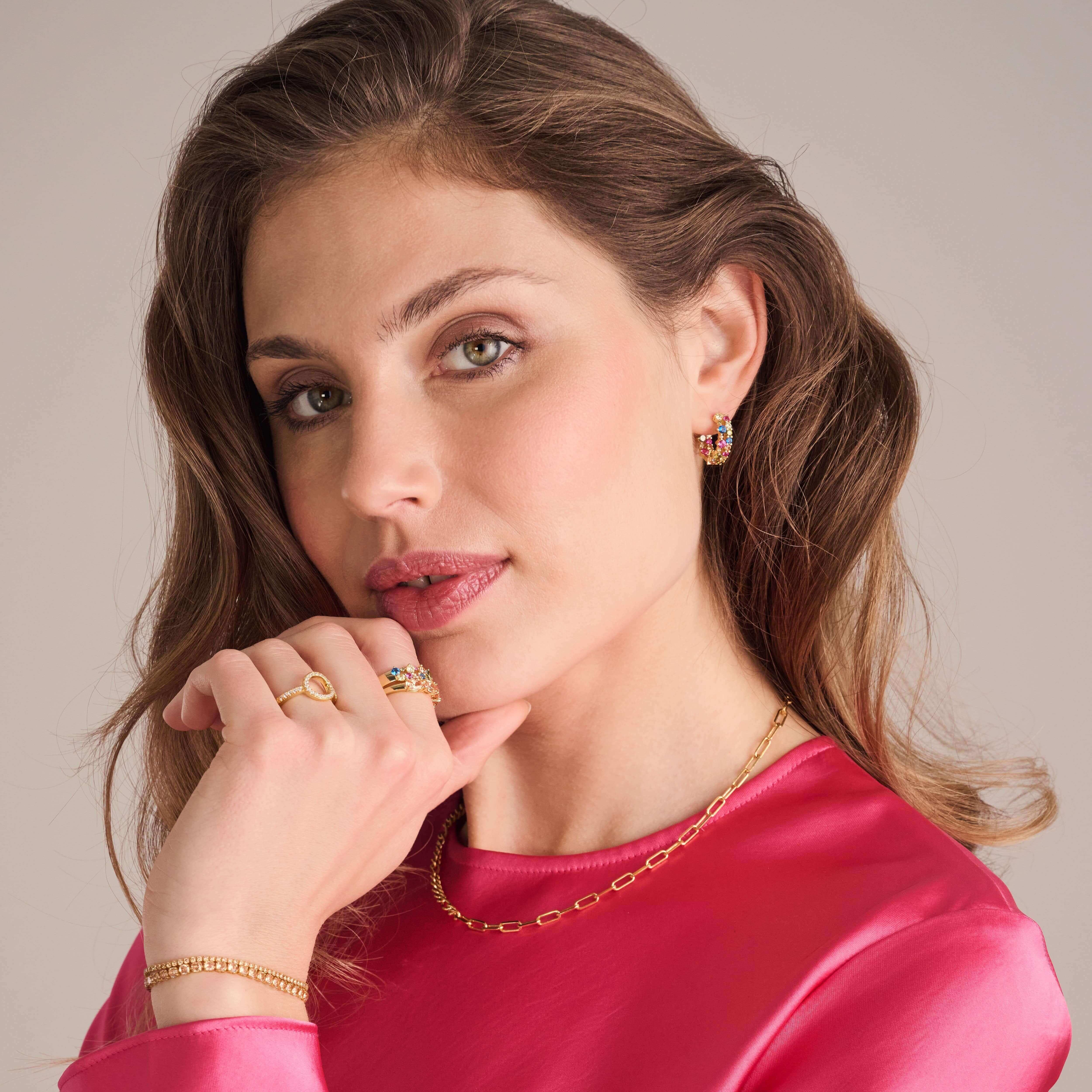 Livigno Creolo Piccolo Earrings In 18k Gold Plated With Multicoloured Zirconia
