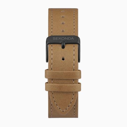 Bergen Black Dial With Black Alloy Case & Tan Leather Strap Men's Watch
