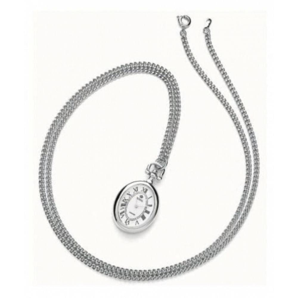 Pvd Silver Plated Open Face Quartz Pendant Necklace Watch