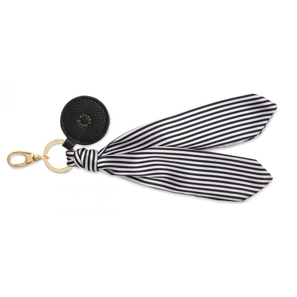 Carrie Scarf Keyring Bag Charm | Black Stripe | 25 X 3cm