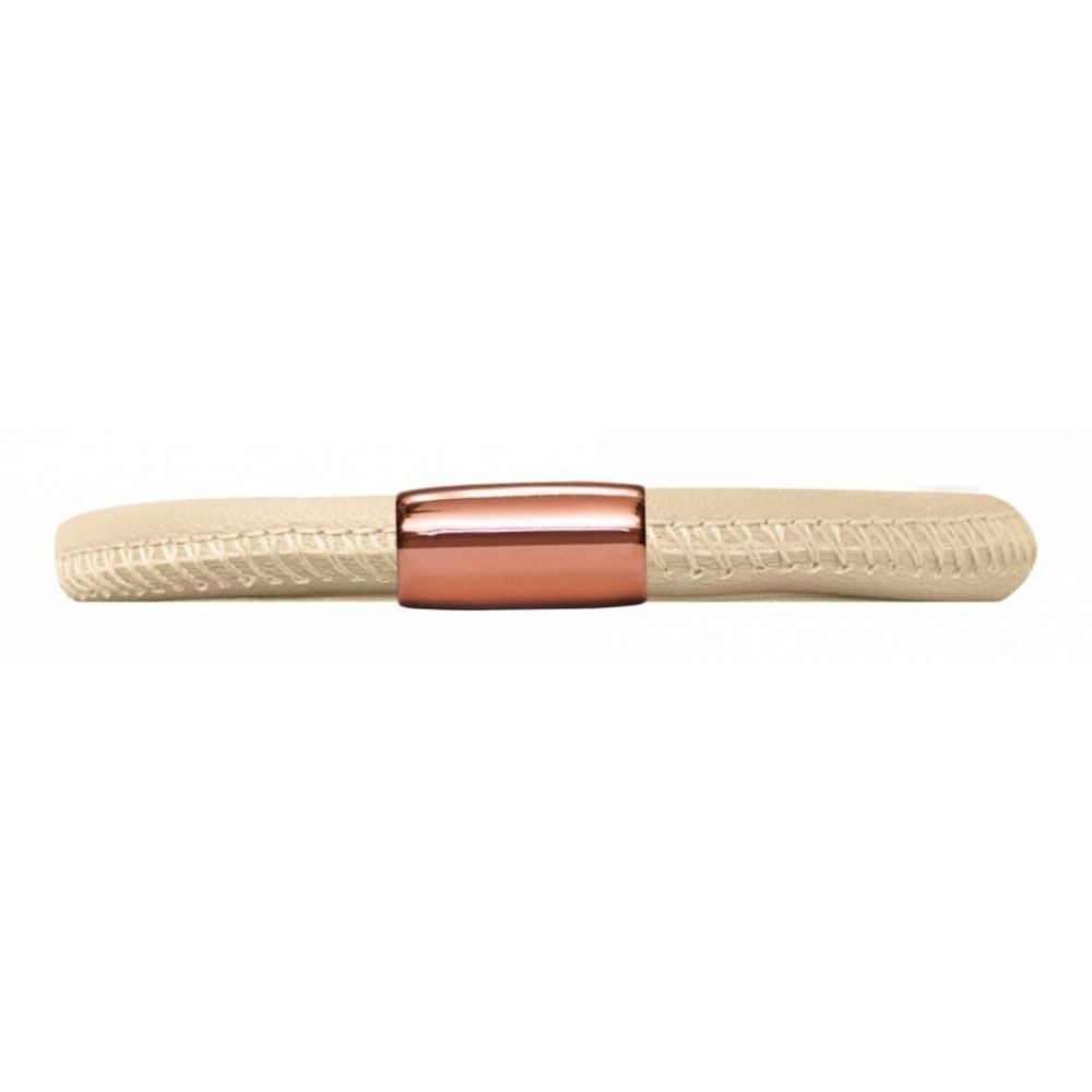 Beige Leather Single Band Bracelet Rose Gold