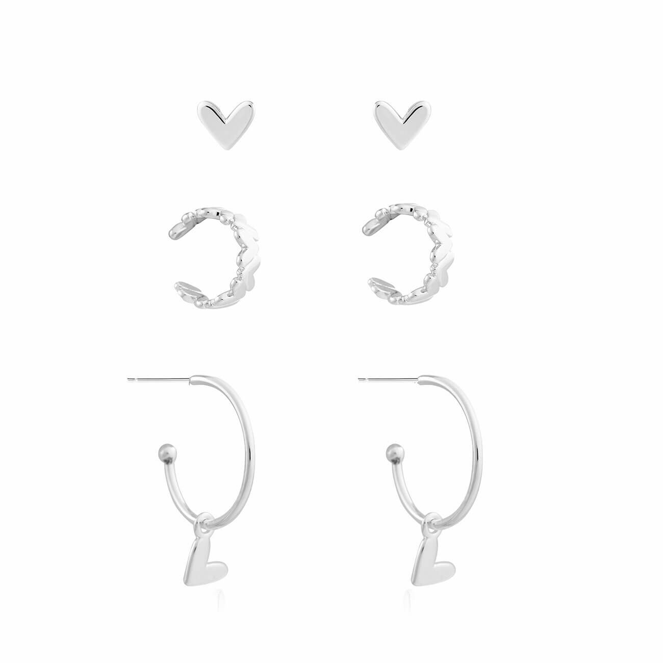 Tahlia Trio | Heart Cuff Pack | Silver | Set Of 3