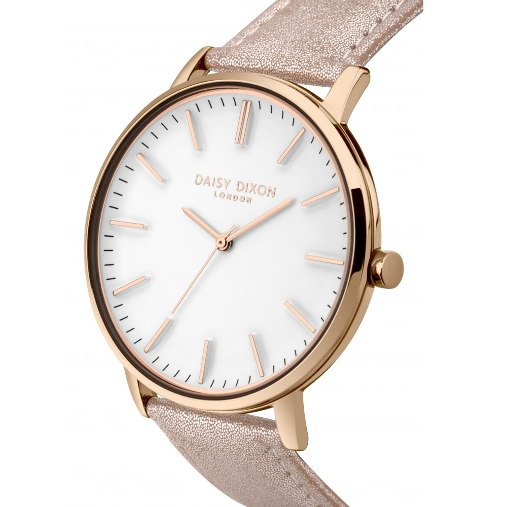 Harper Nude Metallic Strap With Overside Rose Gold Case & White Dial Ladies Watch