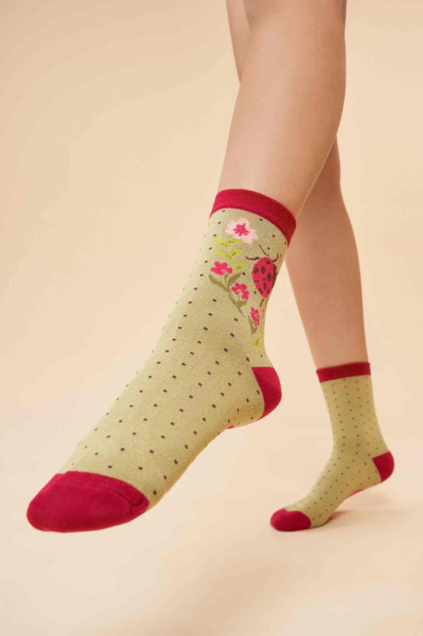 Ladybird Ankle Socks - Sage