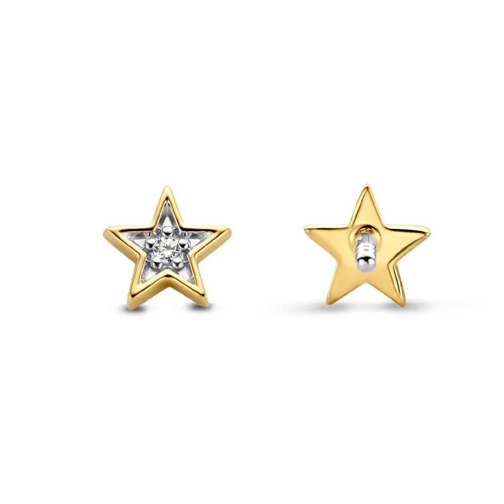 Two Tone CZ Gold Plated CZ Star Earrings