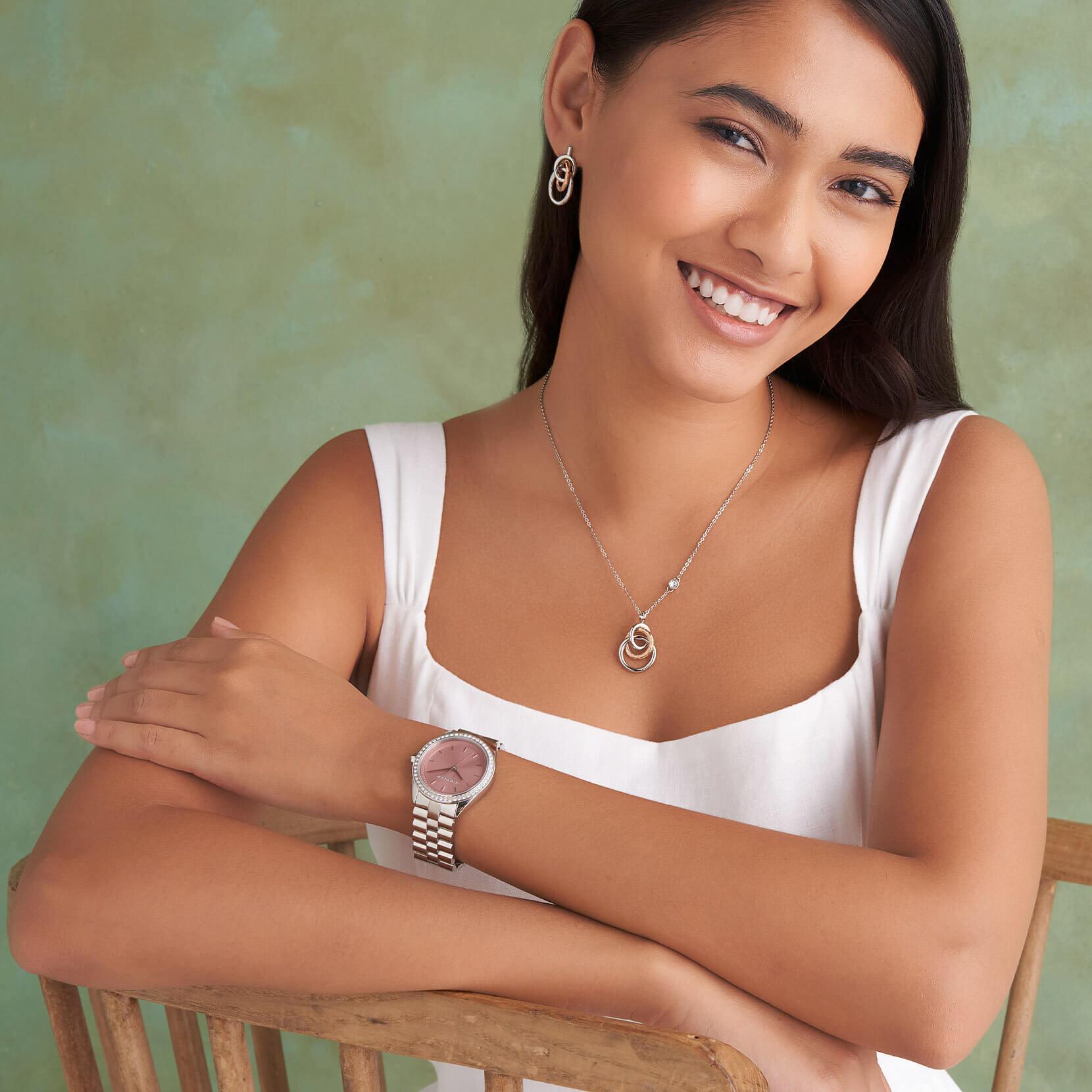 Bejewelled Mellow Rose Dial & Silver Bracelet Watch