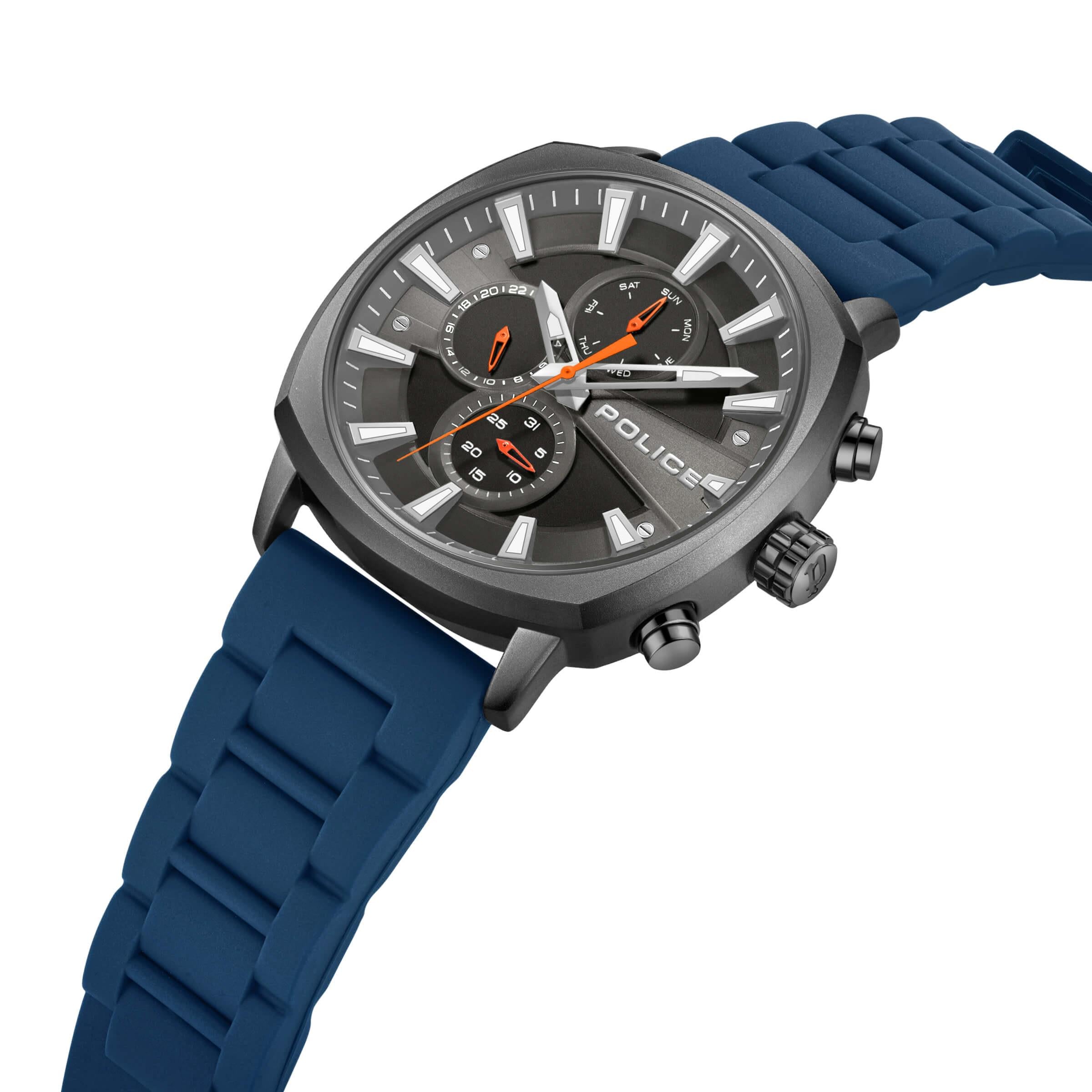 TUNEFUL Black Multifunction Dial With Blue Silicone Strap Watch