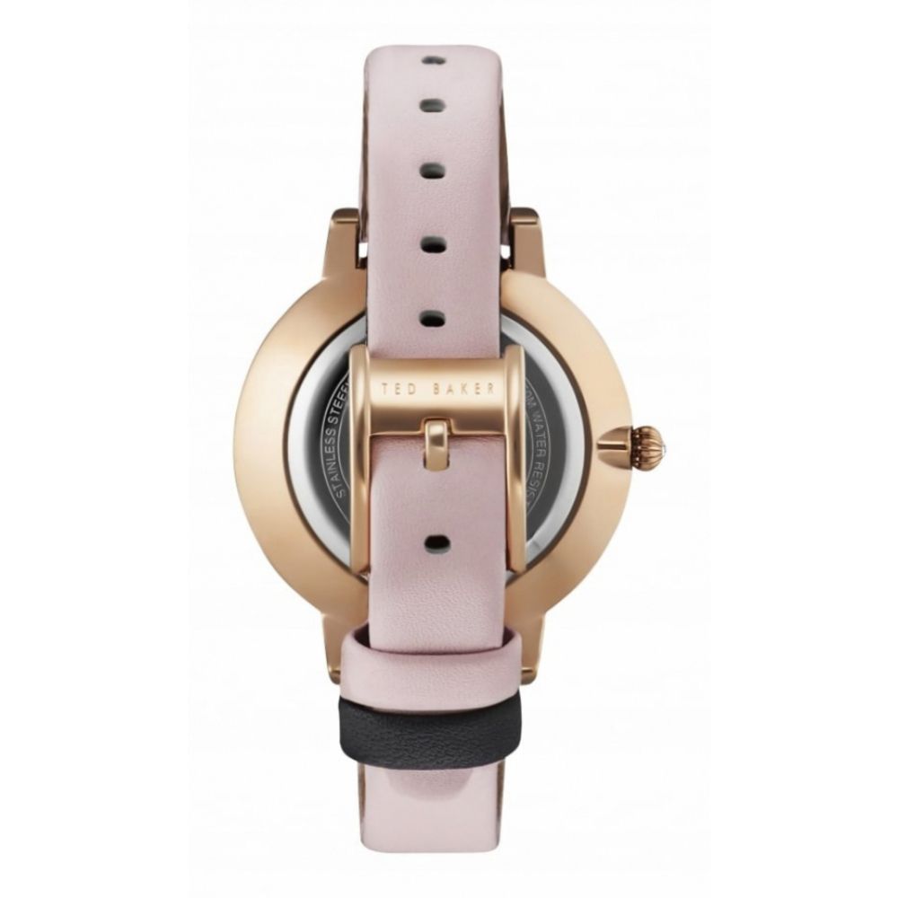 Rose Gold Plated Date Window Floral Dial & Leather Strap Ladies Wristwatch