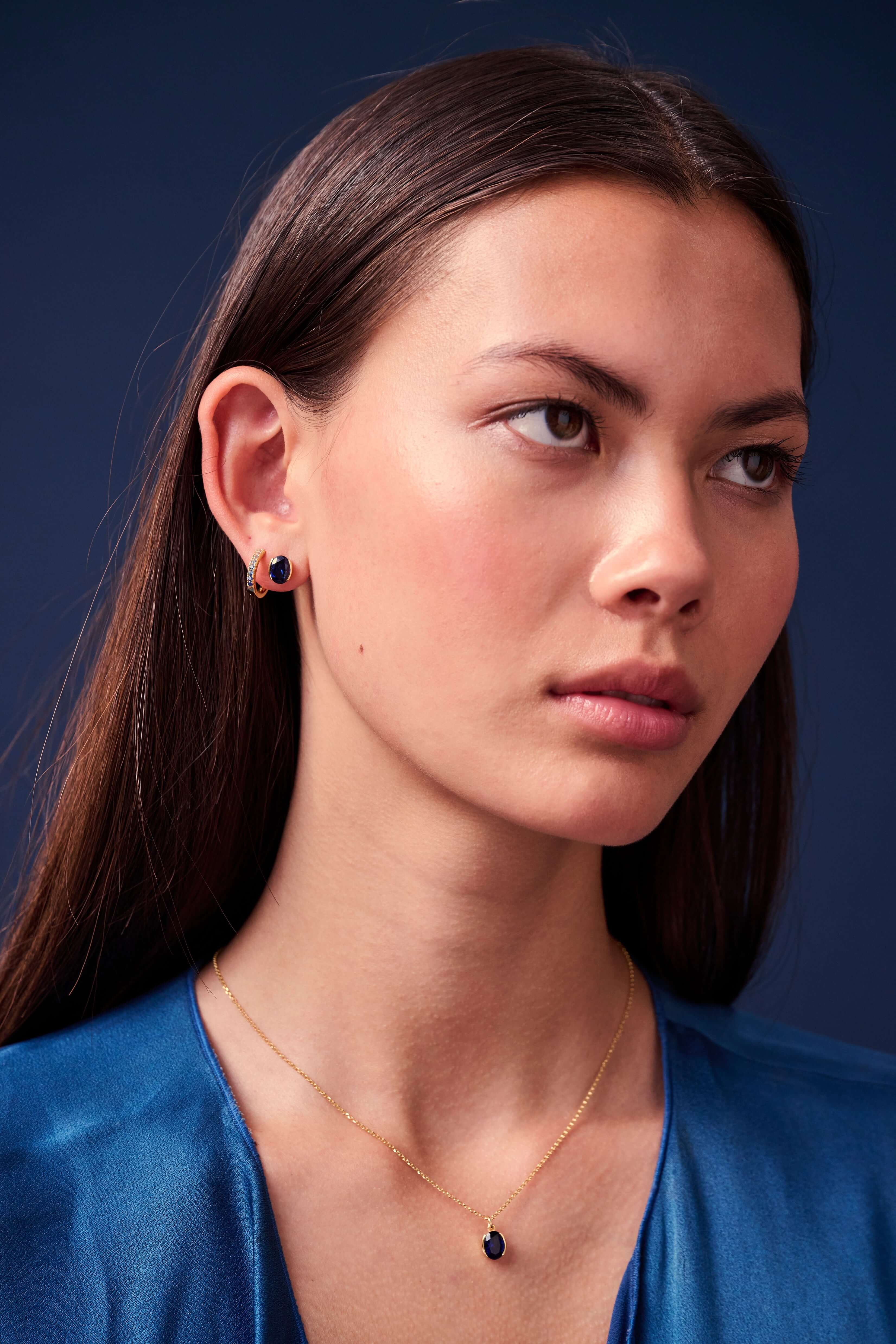 Ellisse Carezza Necklace In 18k Gold Plated With Blue Zirconia
