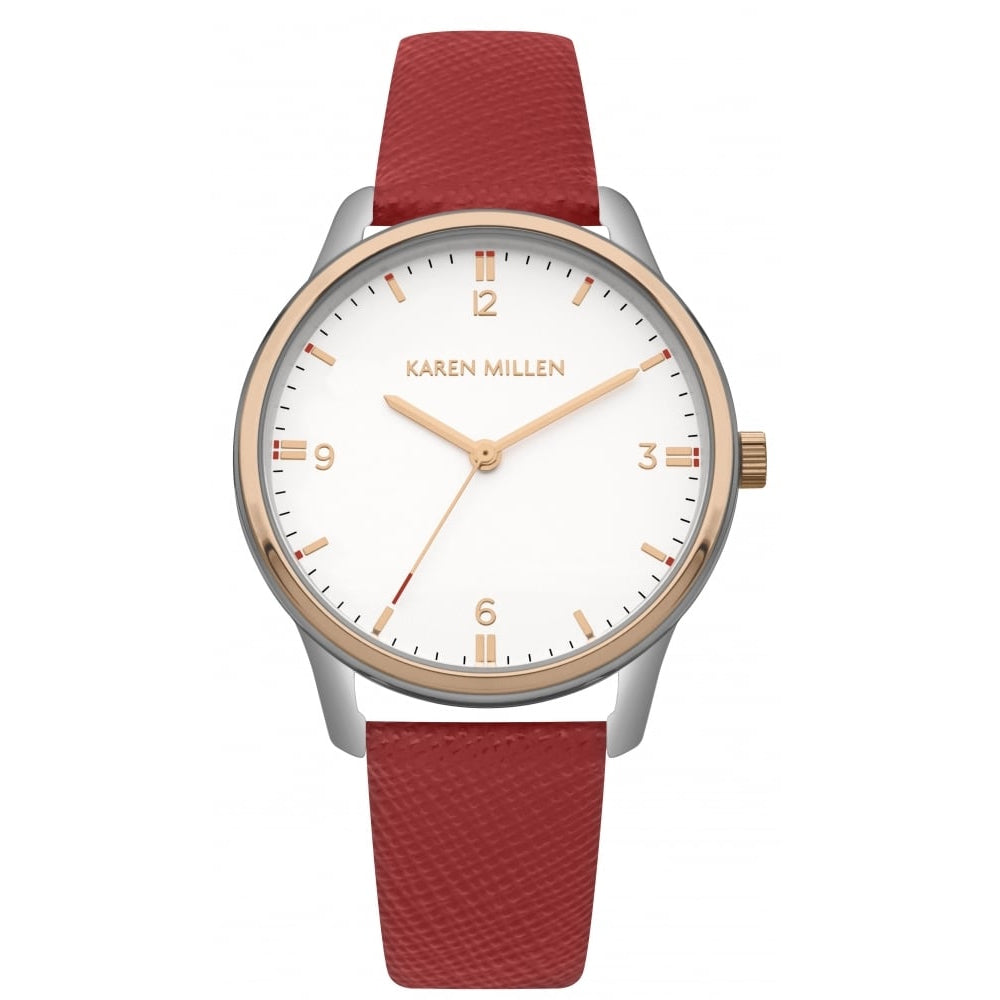 Red Strap Watch With Satin White Dial
