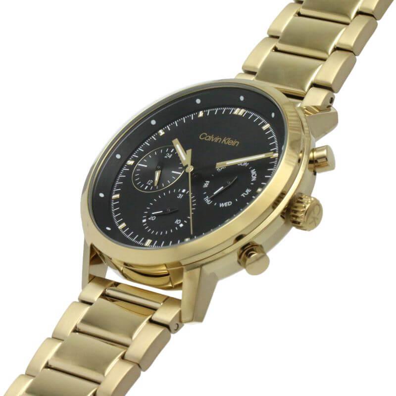 Gauge Black Chronograph Gold Tone Bracelet Strap Gents Watch