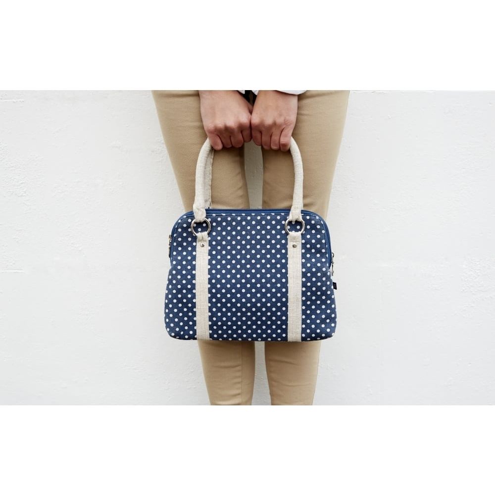 Navy Blue Spot Linen Alice Bag