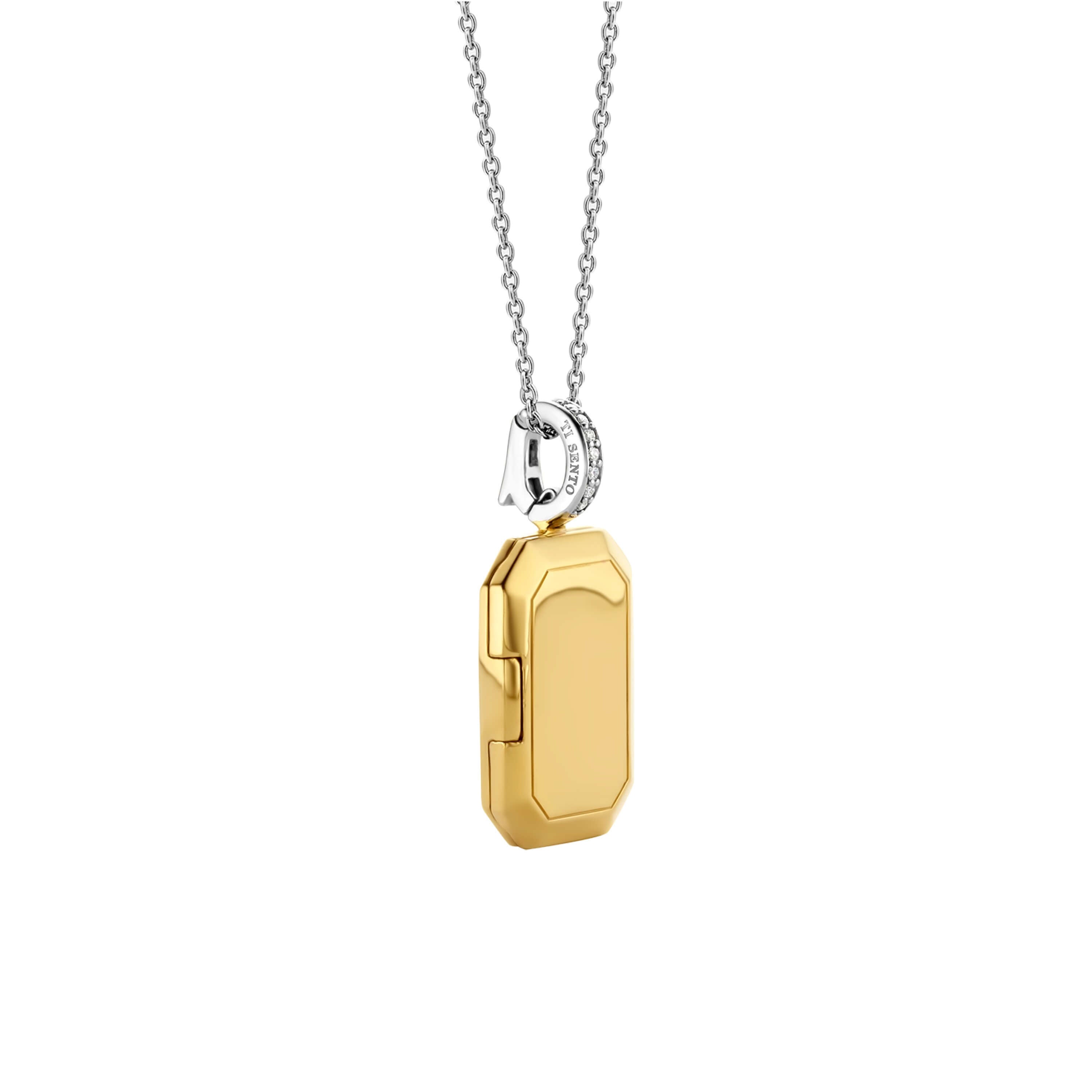 Gold Tone Rectangular  CZ Star Pendant Necklace