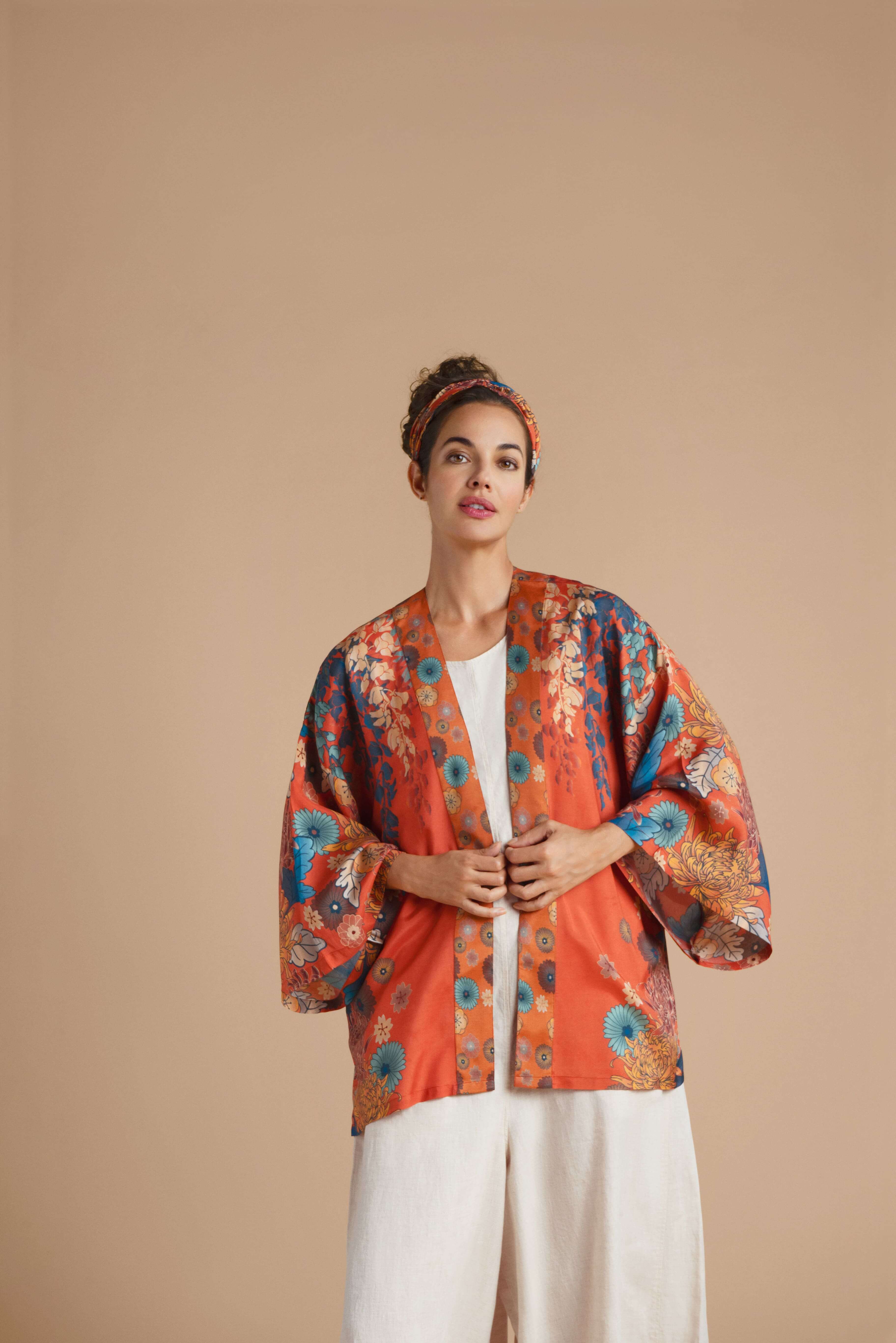 Trailing Wisteria Kimono Jacket - Terracotta