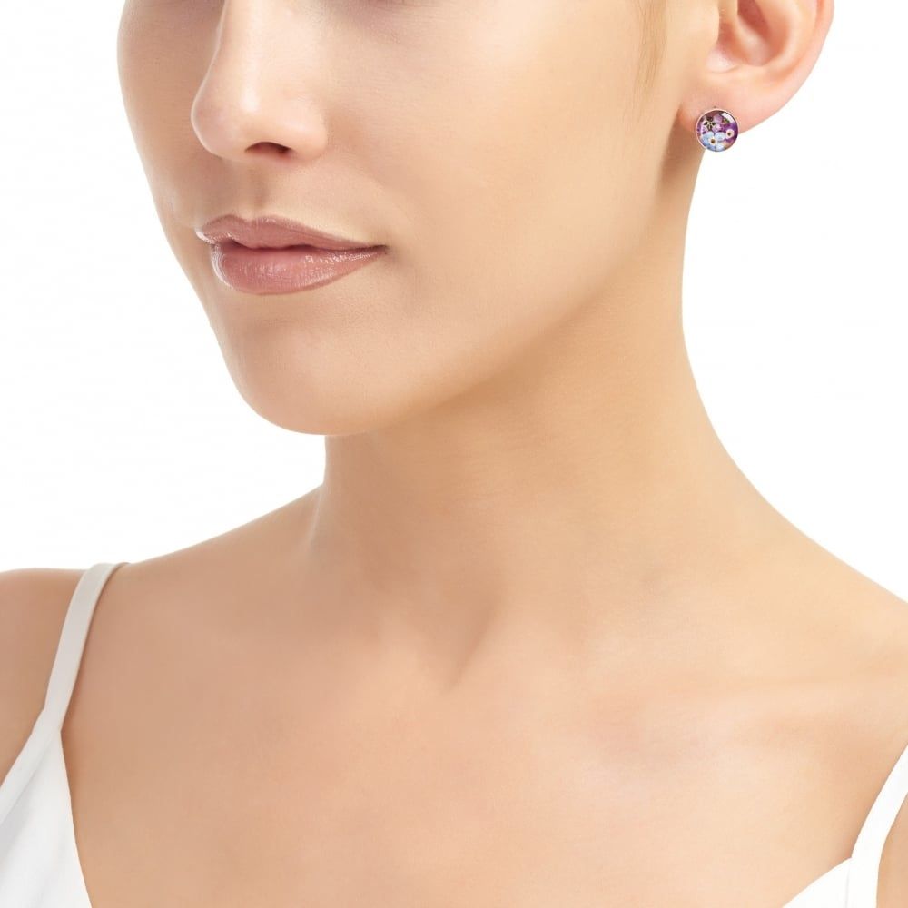 Silver Stud Earrings - Purple Haze - Round