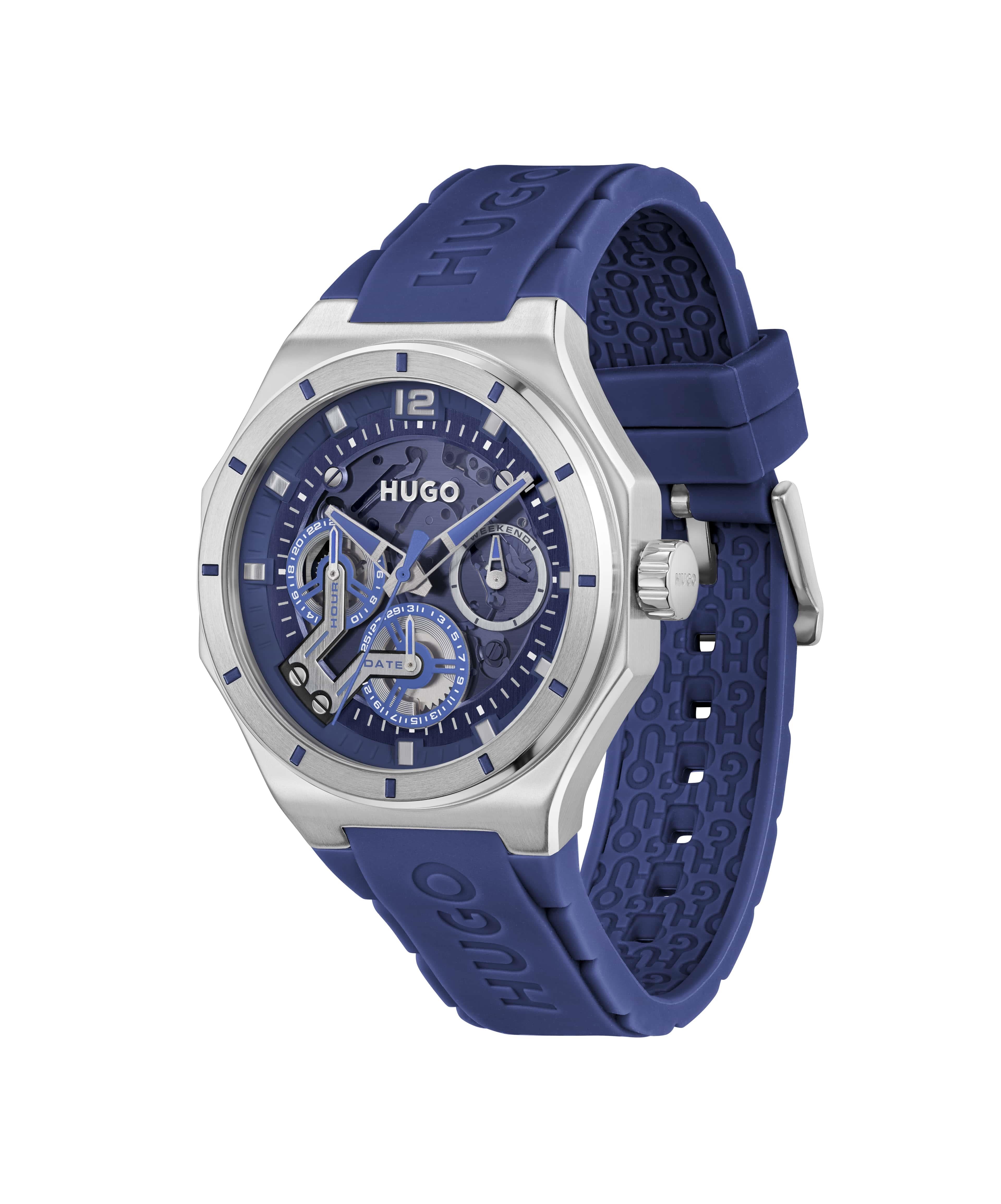 #Grail Skeleton Blue Dial With Blue Silicone Strap Gents Watch