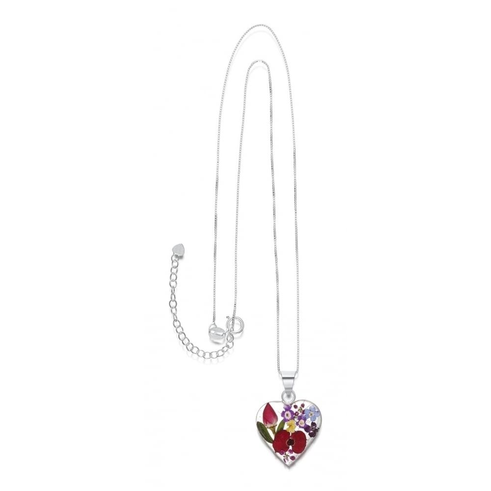 Silver Pendant - Mixed Flowers - Medium Heart