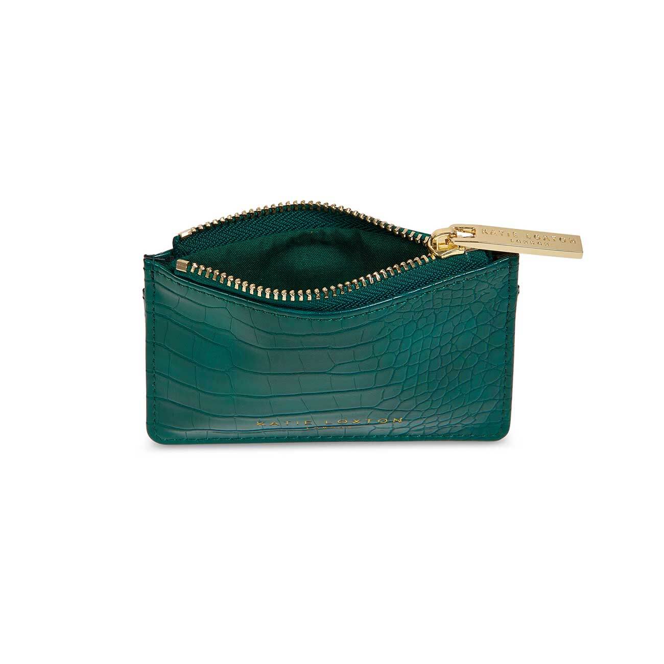 Celine Faux Croc Card Holder | Forest Green