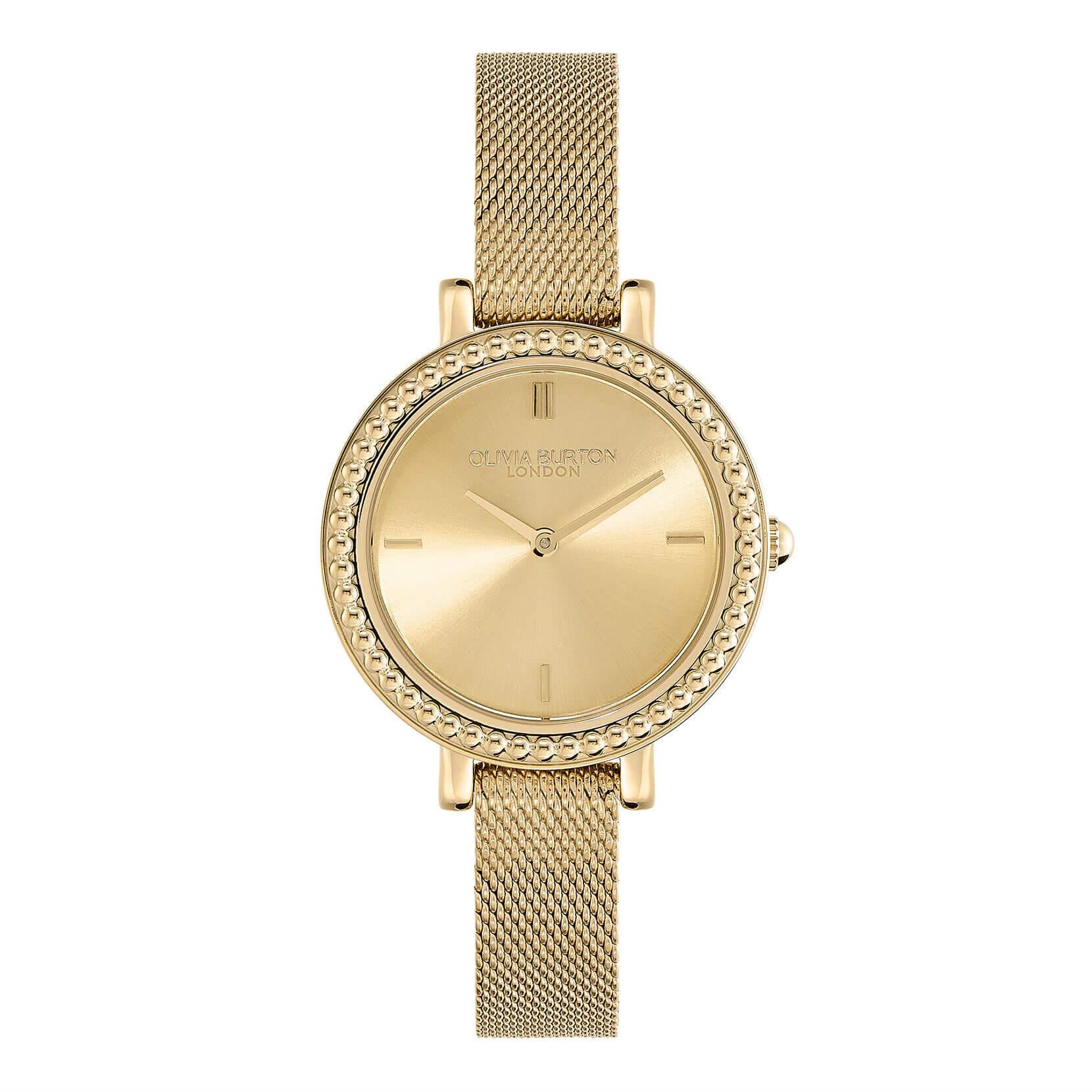 Vintage Bead Light Gold Dial & Mesh Watch