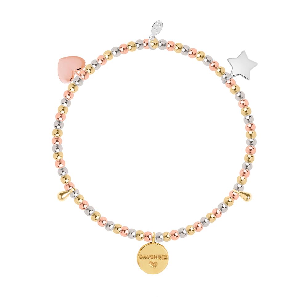 Lifes A Charm  | Darling Daughter | Silver, Rose Gold, Gold | Charm Bracelet | 17.5cm Stretch