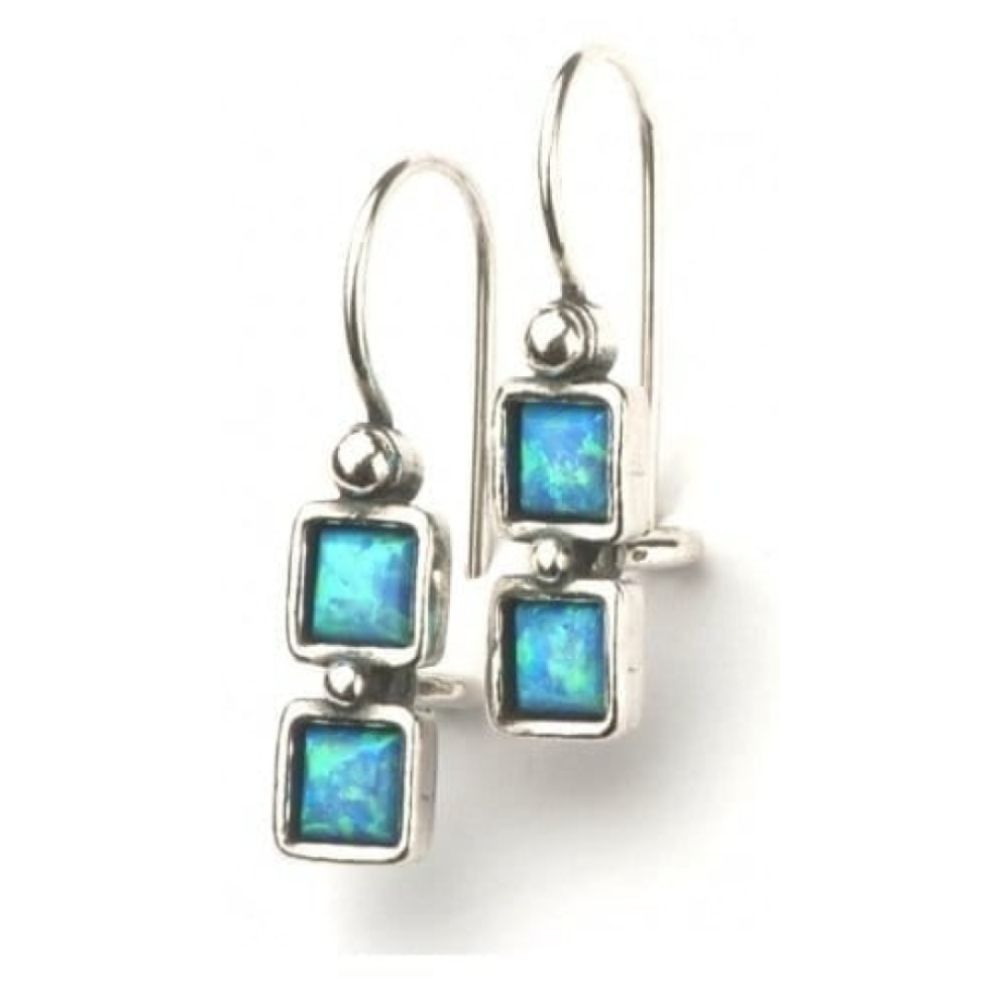 Silver Drop Earrings With Opal Stones