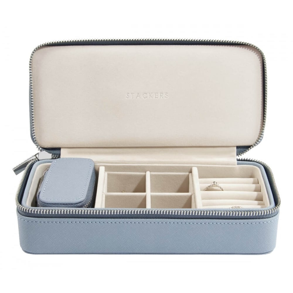 Dusky Blue Large Travel Zipped Jewellery Box